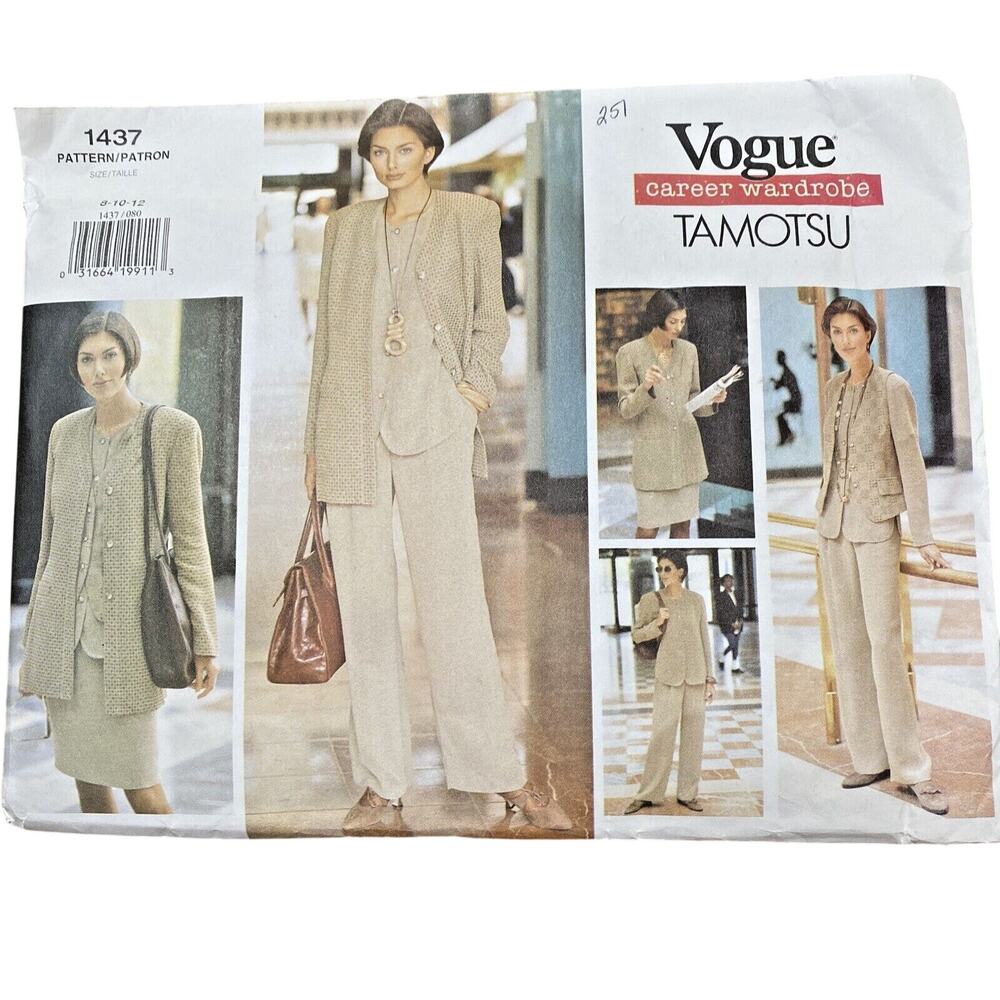 Vogue Sewing Pattern 1437 Tamotsu 1994 Designer Career Wardrobe Sizes 8 - 12